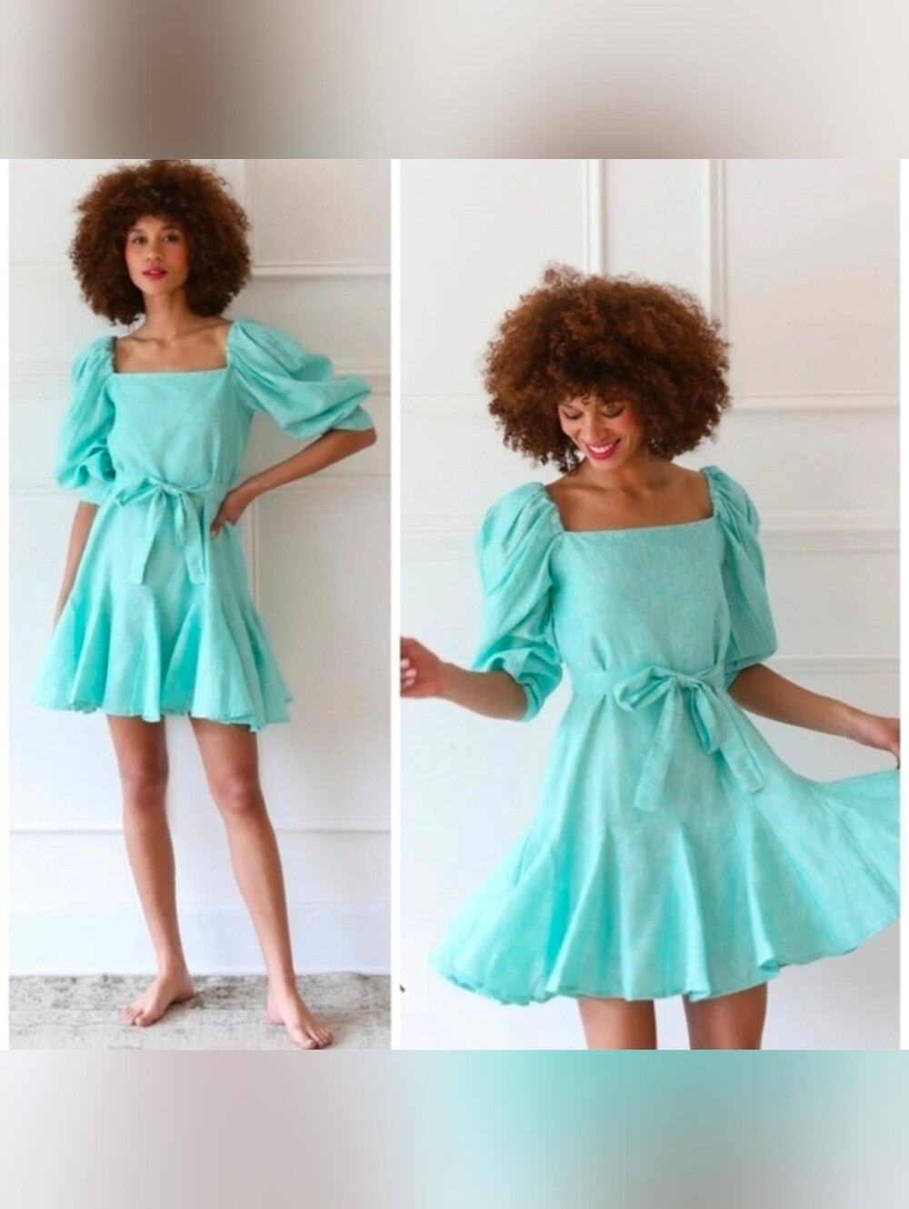 Mille Anais Linen Green Stripe Dress